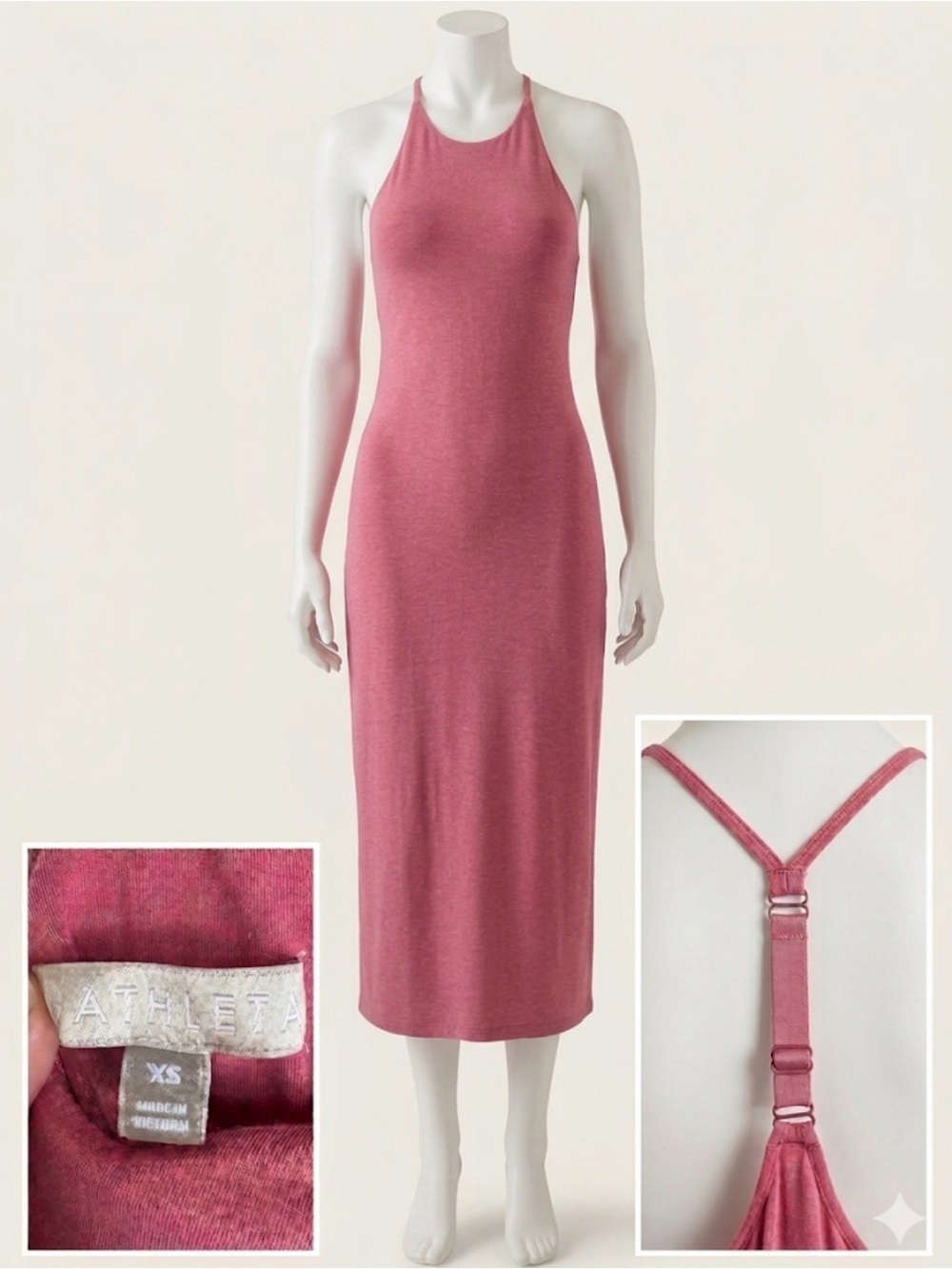 Athleta Pink Halter Midi Dress Modal Spandex Blend XS Good Condition